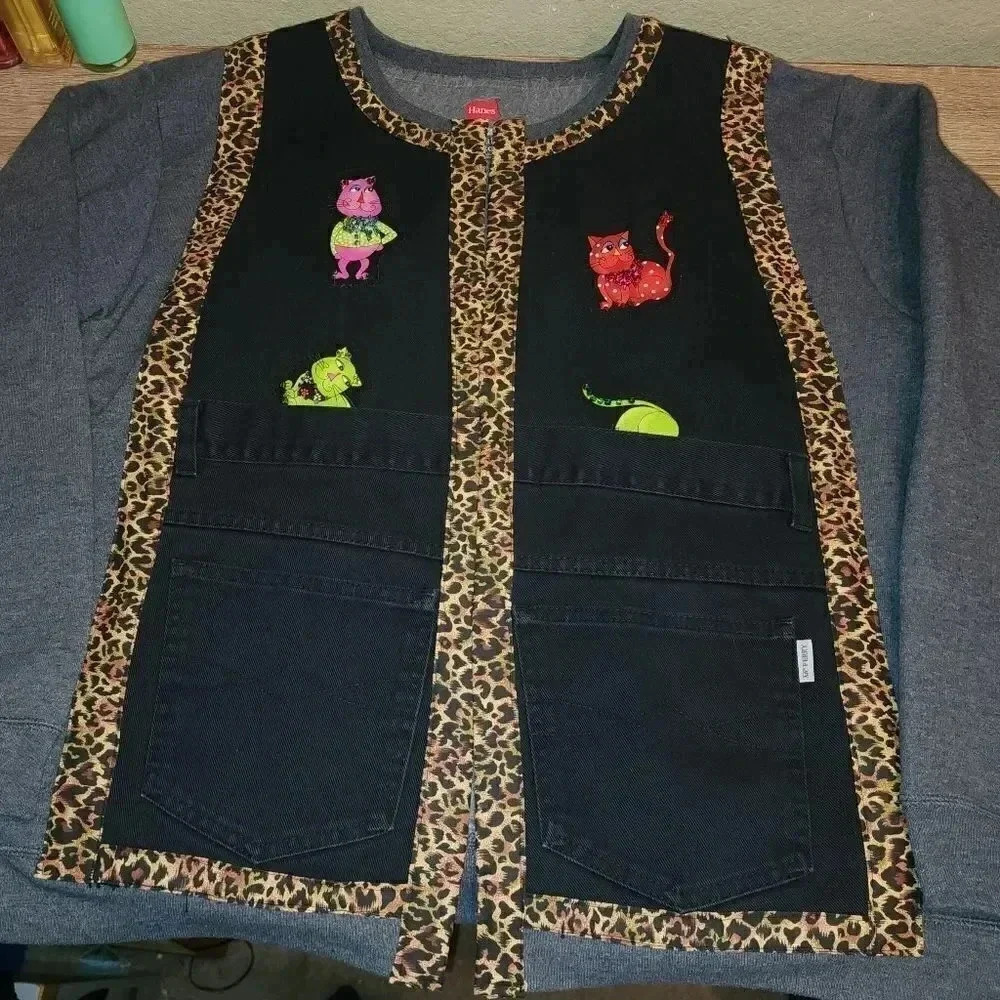 Amazing Handmade Appliqué Cats Sweatshirt Jacket Shacket Oversized Women's XL - Picture 3 of 10